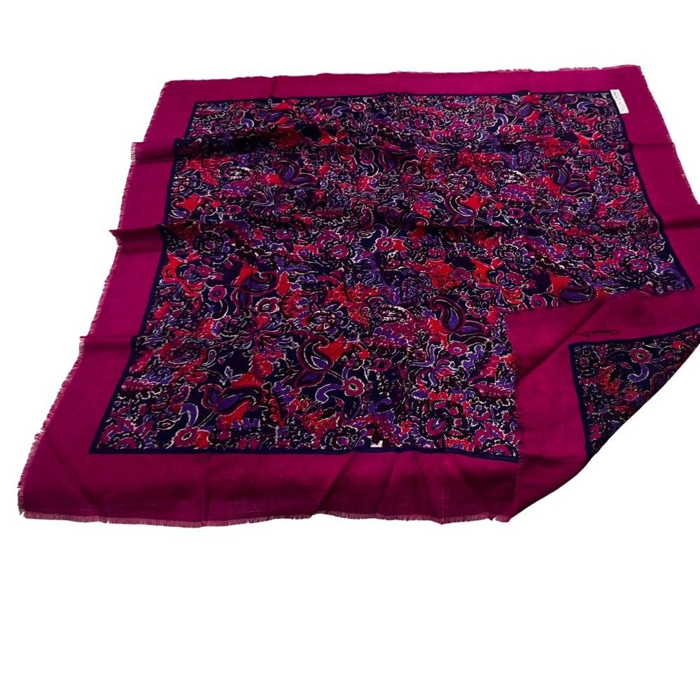Christian Dior ECharpes Vintage Wool Scarf Magenta Fuscia Paisley Japan 35" RARE - Picture 8 of 10
